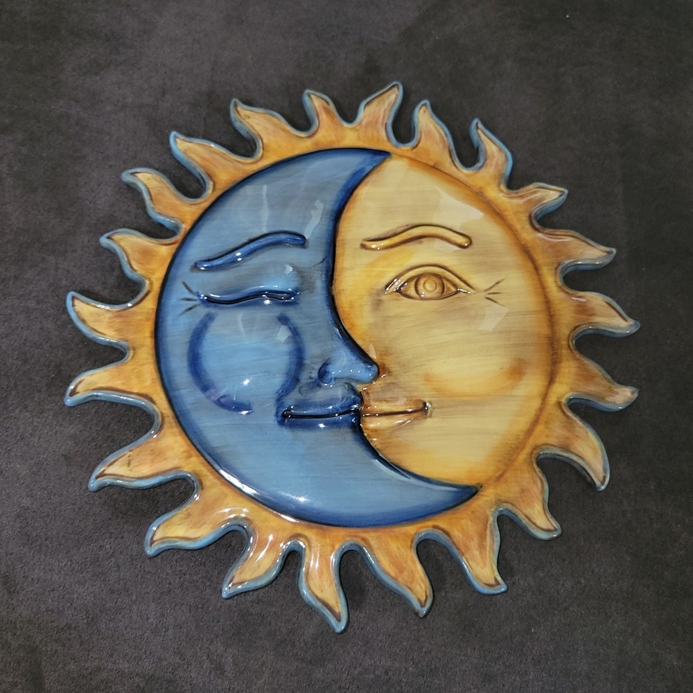 Grasslands Roads Ceramic Celestial Sun Moon Wall Hanging Plaque